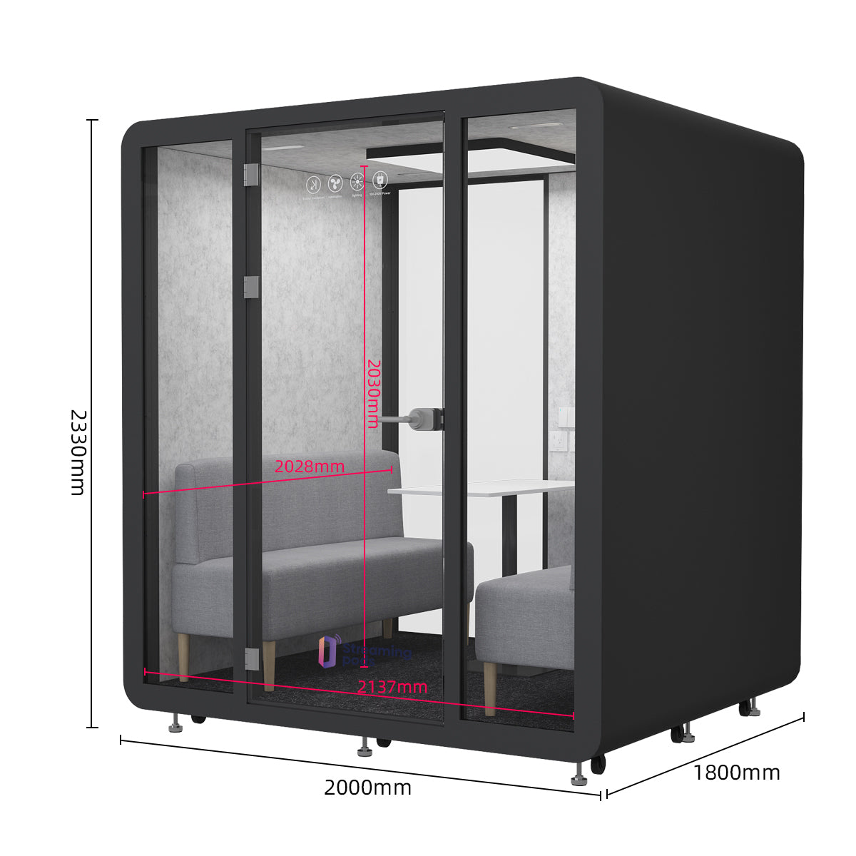 StreamingPods Venti Office Sound Pod Modular Meeting Booth - 4-6 Person Size